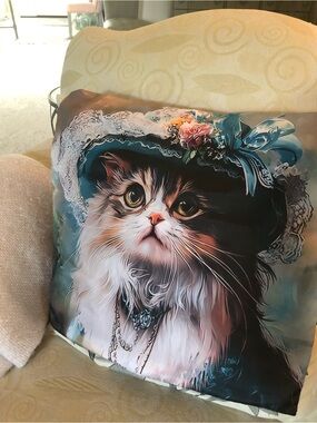 Decorative Cat Throw Pillow in Teal and Black - Boutique Home
